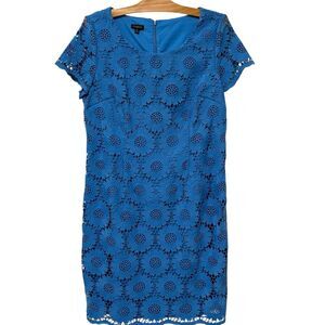 Talbots | Dress Blue Lace Short Sleeve Knee Length Lined Scalloped Hem- Size 14